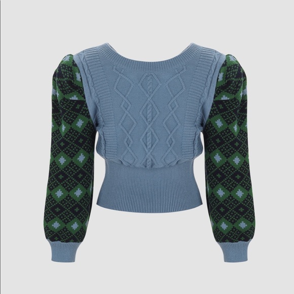 Cloudy Plaid Mutton Sleeve Sweater - Picture 2 of 4